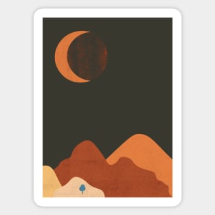 Sun & Moon Artwork With mountains. Boho art of moon at night and terracotta mountains. Sticker